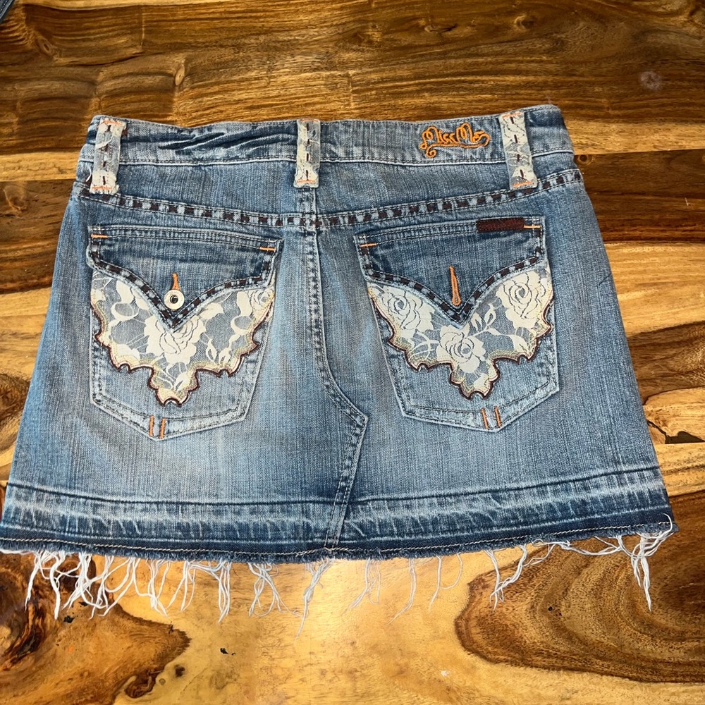 Miss me white boho lace denim mini skirt size medium!!